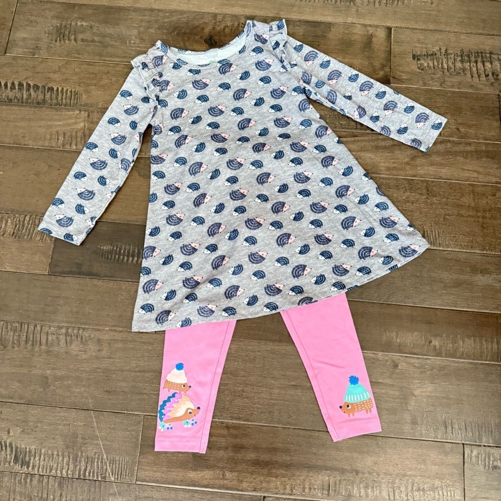 M&S Dip Hedgehog Print Dress + Leggings 4T Matching Set Kids Girls Toddlers